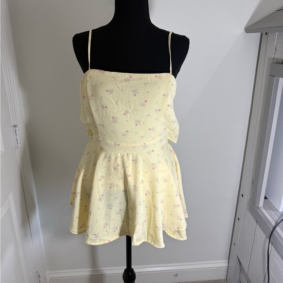 Streetwear Society Yellow and Pink Romper with Spaghetti Straps - Picture 1 of 4